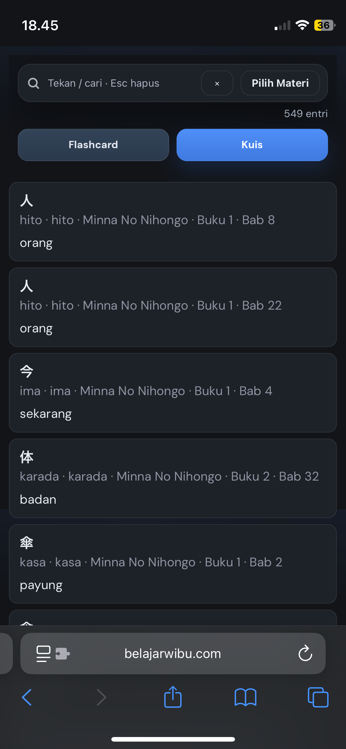 Daftar materi latihan bahasa Jepang