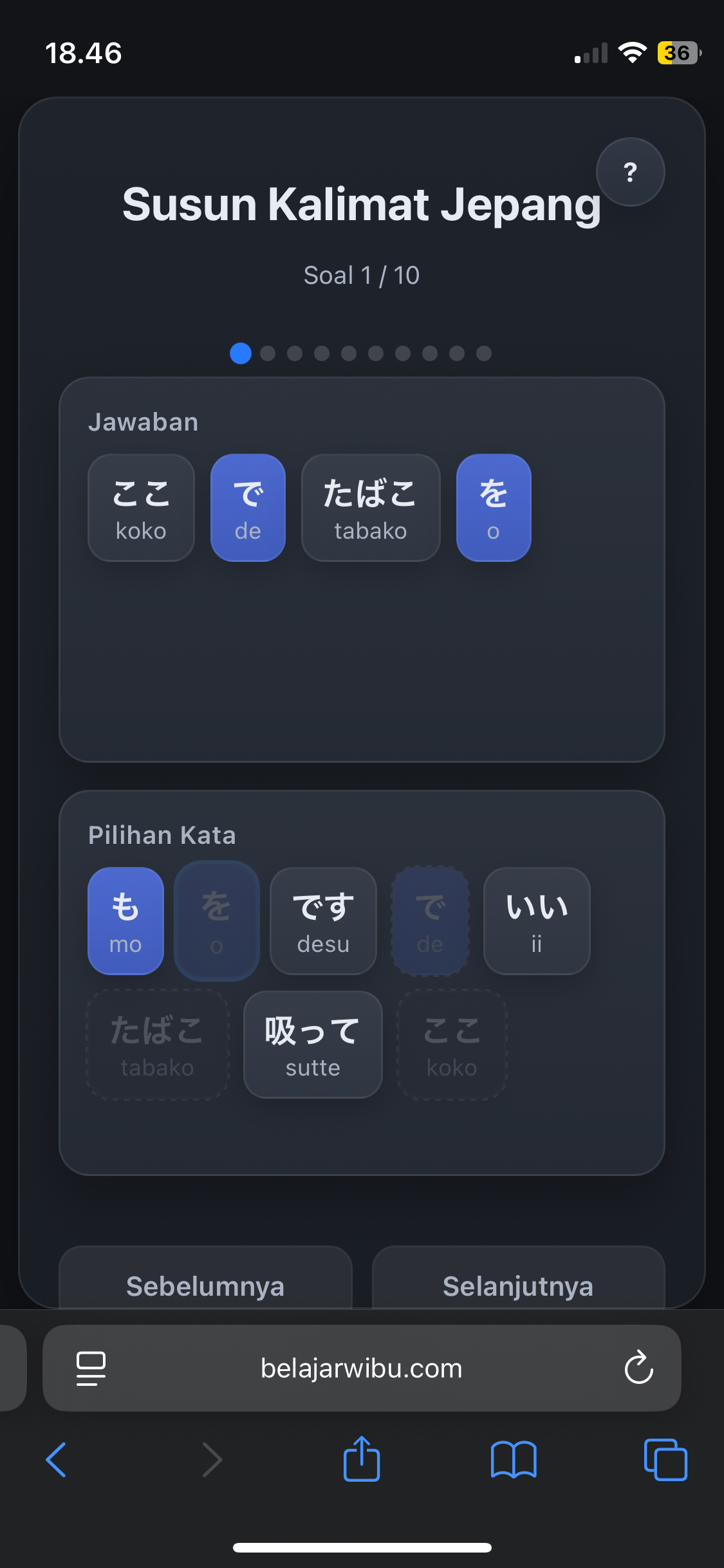 Latihan susun kalimat bahasa Jepang